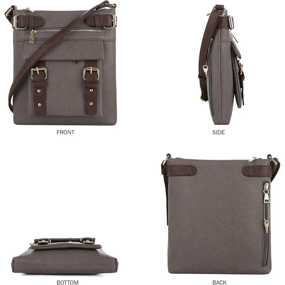 2 Toned Faux Leather Concealed Carry Crossbody Bag with Lock for Women